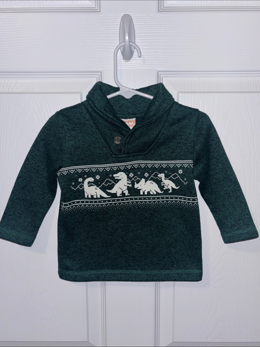 Toddler Green Dinosaur Holiday Pullover w/ Collar
